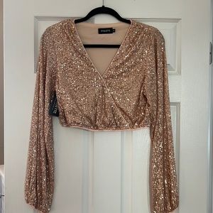 NWT Sequin Crop Top in Rose Gold